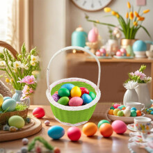 Cesta tejida de Pascua de 5,12" x 2,76", con asa, ideal para la búsqueda de huevos de Pascua, o como bolsa para dulces, juguetes o regalos (verde).