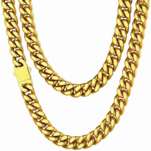 Collana a catena cubana in acciaio inossidabile, placcata oro nero/18 carati, larghezza 5-14 mm, 45-75 cm, resistente all'ossidazione, confezione