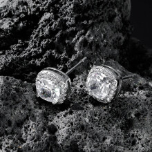 Princess Cut Moissanite Stud Earrings 18K White Gold Plated