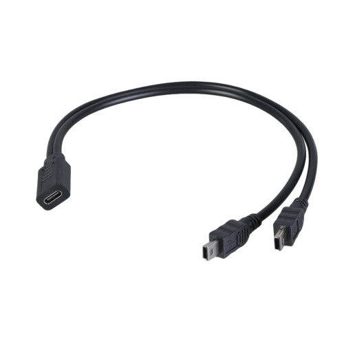 Cable de carga múltiple, cable divisor USB C 2 en 1, cable de carga rápida USB C hembra a dos puertos mini USB macho para teléfono 1