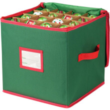Christmas Ornament Storage Box with Dividers, 64-Ball Capacity, 600D Oxford Fabric, Zipper & Handles (Green, 11.8" LxWxH)