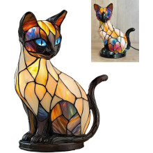 Kattelampe i farget glass, LED-nattlys i harpiks for katteelskere – USB Vintage3D-bordlampe, koselig glød til skrivebord og peishylle, morsom gave