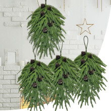 Conjunto de 3 guirlandas artificiais de Natal em formato de lágrima, 66 cm (26"), com agulhas de pinheiro artificiais para porta, mesa, lareira –