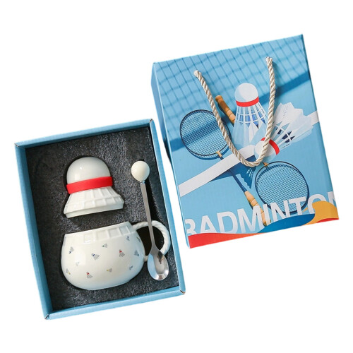 370ml Large Ceramic Cup Badminton Shaped Coffee Mug with-B