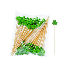 100 brochettes à fruits en bois en forme de trèfle à quatre feuilles vert pour la Saint-Patrick, 12 cm, pics à cocktail jetables en bambou pour