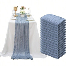 Chemin de table en mousseline (lot de 15), 89 x 305 cm, bleu poudré, style bohème romantique, idéal pour mariage, fête, baby shower –