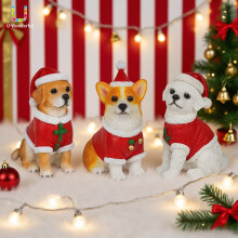 Adorables figurines de chiens avec bonnet de Noël – Corgi, Bichon, Labrador en résine, décorations de Noël, mini-ornements de table, cadeau