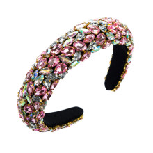 Diadema brillante de cristal con diamantes de imitación para mujer, diadema de fiesta brillante, accesorio glamuroso para el cabello, color rosa.