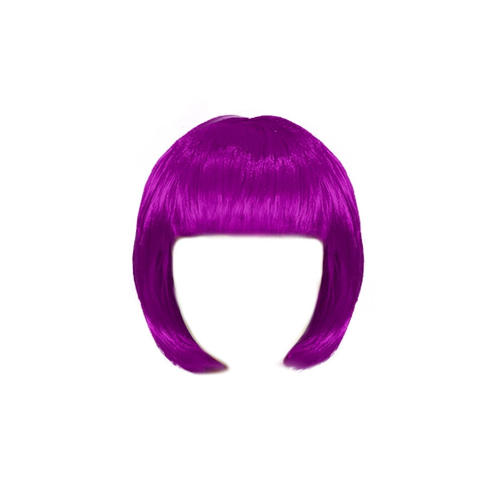 Purple Straight Bob Wig with Bangs 10 inch High-Temp Silk