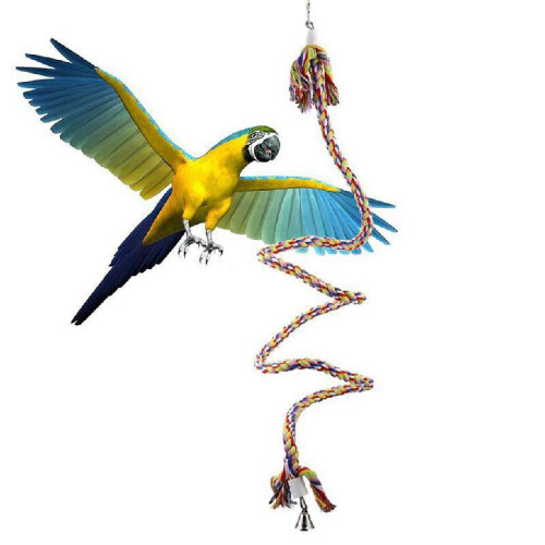 Yammee Bird Σχοινί από βαμβάκι για πέρκες με σπιράλ και κουδούνι, κρεμαστό παιχνίδι 2