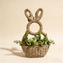 Paashaas wandmand, 40 cm handgeweven rieten hangdecoratie voor binnen/buiten en voordeur – past bij paasdecoratie