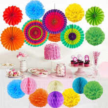 Abanico de papel con flores, bolas de flores de papel, artículos de oficina de colores, 1 juego de abanicos de papel con flores, bolas de flores de
