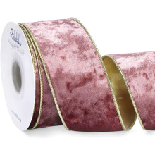 Cinta de terciopelo aplastado color oro rosa con alambre, 6,35 cm x 9,14 metros