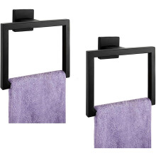 Lot de 2 anneaux porte-serviettes muraux en acier inoxydable SUS304 noir mat – Compatible avec les fixations standard