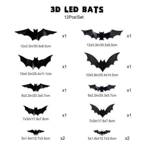 3D Halloween LED νυχτερινό φως νυχτερίδας αυτοκόλλητα τοίχου PVC που λάμπουν στο σκοτάδι 1