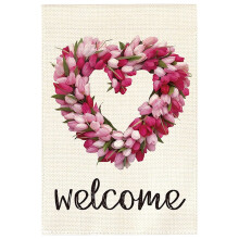 Bandera de jardín para el Día de San Valentín: diseño de doble corazón de bienvenida, decoración romántica para exteriores y regalo para ella,