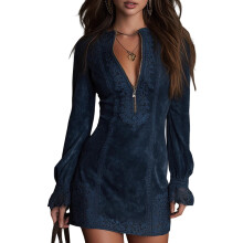 Kleid aus Wildleder mit Spitzenärmeln, Knopfleiste an einem klassischen Etuikleid, einzigartiges Kleid im 70er-Jahre-Stil für Konzerte, Abendessen