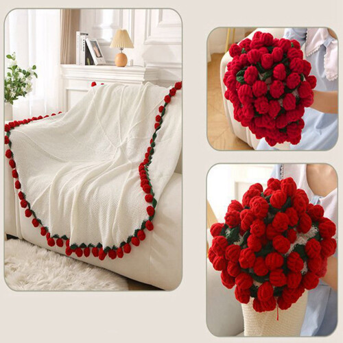 Handmade knitted rose bouquet blanket 1 piece