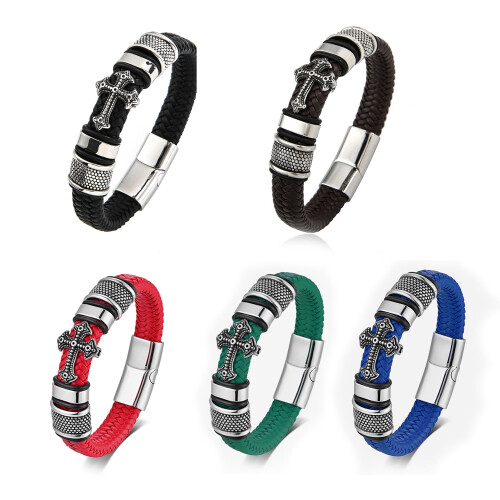 Βραχιόλι από τιτάνιο με πλεκτό δέρμα για άνδρες και γυναίκες με μαγνητικό 1