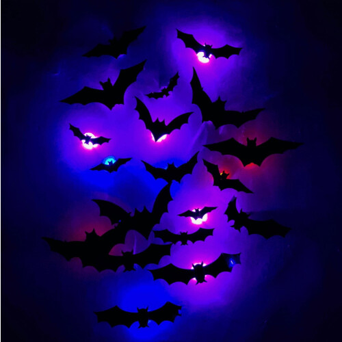 3D Halloween LED νυχτερινό φως νυχτερίδας αυτοκόλλητα τοίχου PVC που λάμπουν στο σκοτάδι 2