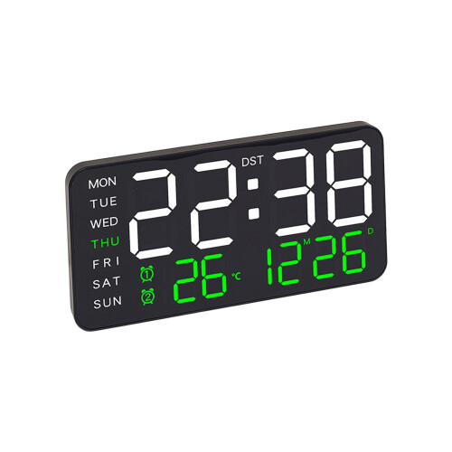 Modern LED Digital Alarm Clock - Date Temperature Display with Brightness Control Dual Power Options 1