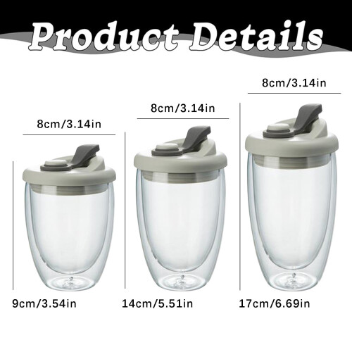 Κούπες από διαφανές γυαλί με μόνωση, 250/350/450ml, διπλού τοιχώματος, χωρίς διαρροές, 2