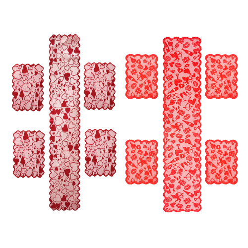 5 Pack Lace Table Runner and 4 Placemats Set Valentines Day-A 1