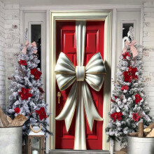Kerstdeurgordijn van veelkleurig polyester voor de kerstdag, feestdecoratie voor de voordeur, muurdecoratie, binnen- en buitendecoratie.