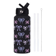 Bouteille isotherme à thème sportif avec bouchon à paille, 946 ml (32 oz), en acier inoxydable durable, étanche, sans BPA
