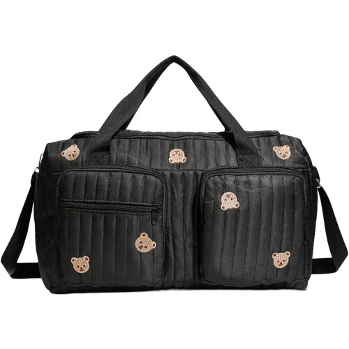 Bolsa de fraldas acolchoada em algodão com alças ajustáveis.