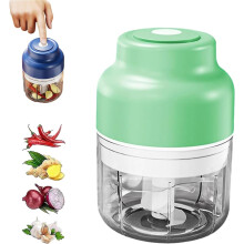 Electric Mini Garlic Chopper Set, 250/320ml, Ulti-Functional Portable Vegetable Cutter for Chili, Onion, Ginger, Celery (Green, 250mm)