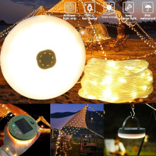 Lanterne solaire de camping avec guirlande lumineuse rétractable, 10 m