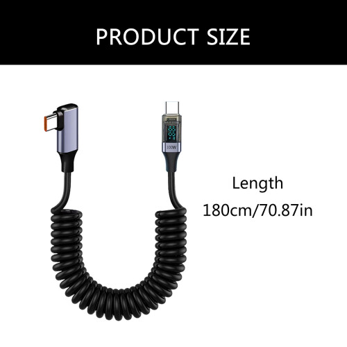 Καλώδιο δεδομένων USB τύπου C με ελατήριο, αγκώνα 90 μοιρών, καλώδιο γρήγορης 2
