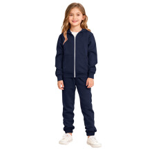 Mädchen-Trainingsanzug-Set, Kapuzenpullover mit Reißverschluss + Jogginghose, lässiges Sportoutfit für Herbst/Winter, Marineblau Z02, 5-6 Jahre