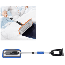 Escova de neve extensível e giratória de 180 para carros (89-69 cm), pá em ABS com cabo de esponja, raspador de gelo leve e ergonômico para