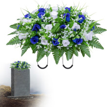 Grand bouquet de roses artificielles pour pierre tombale, 68 cm de largeur x 50 cm de hauteur, 1 pièce, type D, compatible avec les pierres tombales