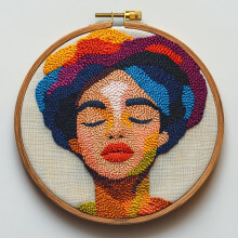 DIY Punch Needle Kit: Abstract Woman Pattern, Easy for Beginners, Includes Hoop & Printed Design – 20x20cm, Compatible with Standard Tools