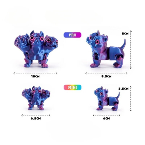 3D Printed Multi-Joint Three-Headed Dog Figure 1pc 1