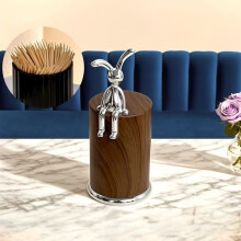 Porte-cure-dents lapin avec motif grain de bois (1 pièce)