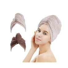 2 Pack Hair Drying Towels,Hair Wrap Towels,Absorbent Microfiber Hair Towel Turban with Button Design to Dry Hair More Quicker(Khaki&Coffee)