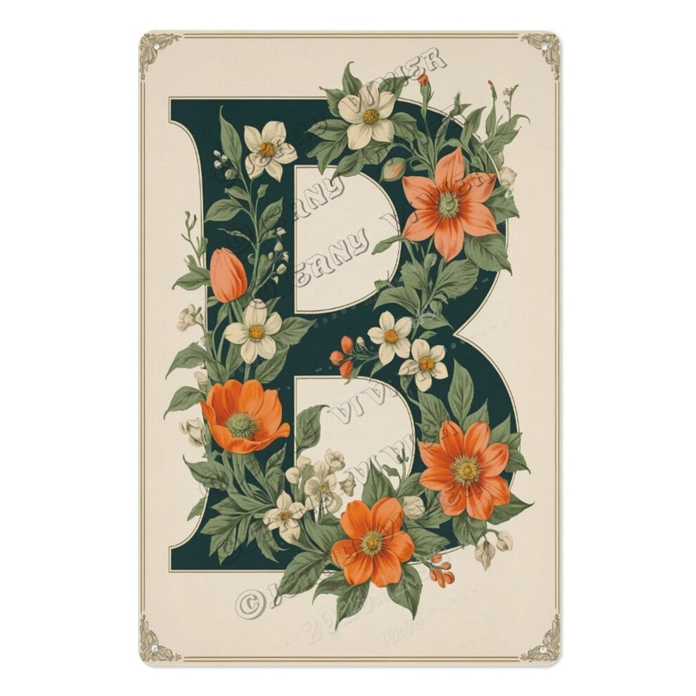 Charming Personalized Floral Letter 'B' Wall Decor – Elegant Initial Sign for Nursery & Bedrooms, Ideal Gift for Baby Showers & Birthdays 12x16 inch