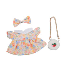 Vêtements pour poupée en peluche 20 cm, robe en coton et tissu avec nœud papillon, sac à fraises