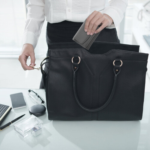 Φορητό γκρι γυναικείο πορτοφόλι με RFID Blocking, κοντό πορτοφόλι με θήκη καρτών για 2