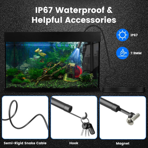 1PC1920P HD IP67 Αδιάβροχη κάμερα ενδοσκοπίου με 8+1 διπλούς φακούς, ημι-άκαμπτο καλώδιο 2