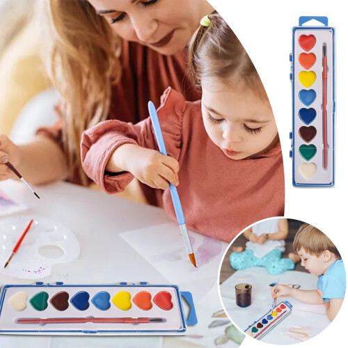 Set di acquerelli a forma di cuore con pennelli, 8 colori 1