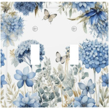 Plaques d'interrupteur à double interrupteur, motif floral bleu bohème, feuilles de papillon beige rustique – Compatibles avec les plaques