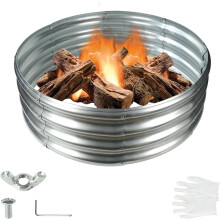 NestE 32" Foldable Galvanized Fire Pit Ring – Compatible with Outdoor Gatherings, Yard, Garden, Park, Beach (Silver, 2.7 FT)