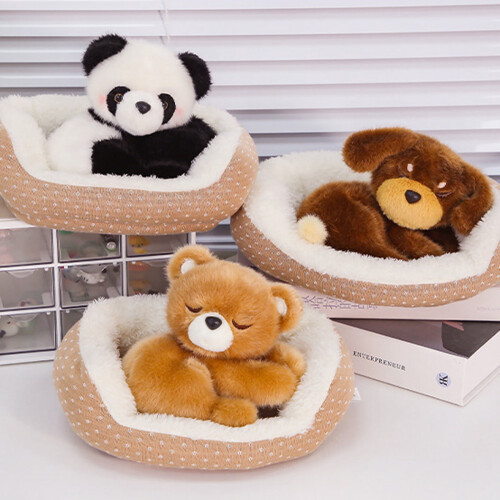 Conjunto de brinquedo de pelúcia para gato e cama para animais de estimação de 7,8 polegadas 2