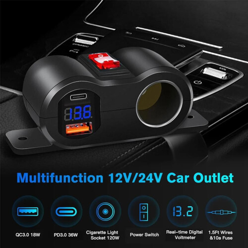 Dual QC 3.0 USB and Cigarette Light Car Quick Charger Socket 1
