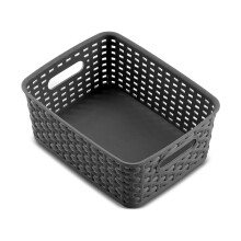 Black Plastic Woven Storage Baskets, Heavy Duty Organizer for Kitchen/Office/Bathroom, 10.08x7.68x4.01", 1 Pc